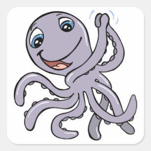 Cartoon Octopus Square Sticker