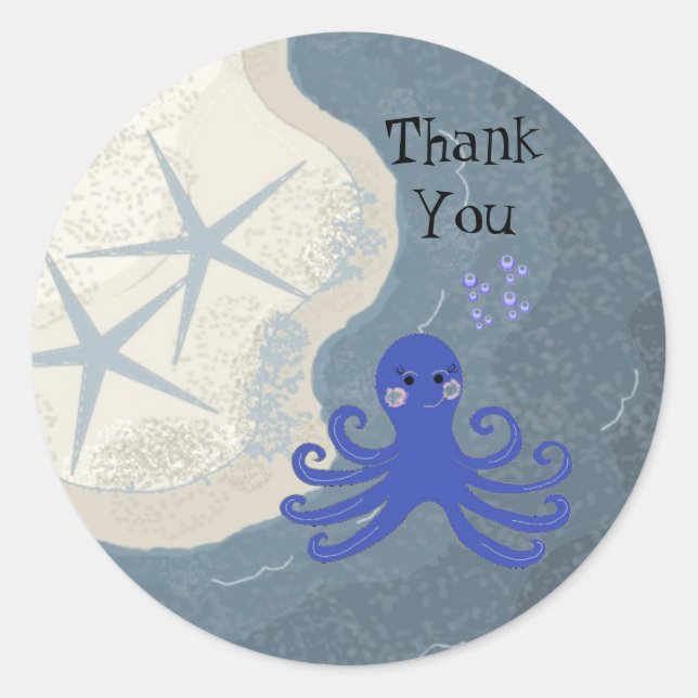 Cartoon Octopus Thank You Classic Round Sticker (Front)