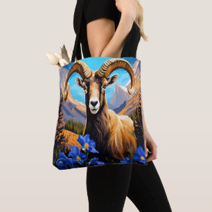Cartoon Of A Colorado Bighorn Sheep Blue Columbine Tote Bag