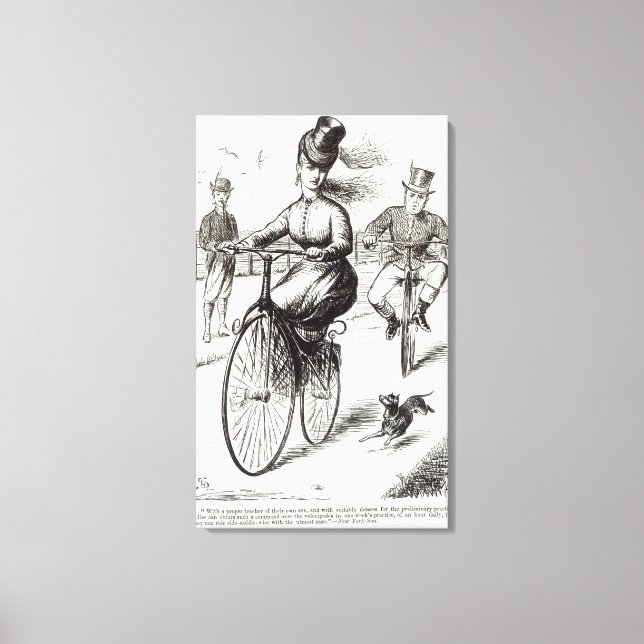 Cartoon of a Lady on a Velocipede, 1869 Canvas Print (Front)