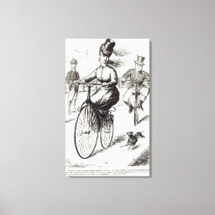 Cartoon of a Lady on a Velocipede, 1869 Canvas Print