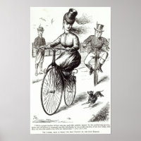 Cartoon of a Lady on a Velocipede, 1869