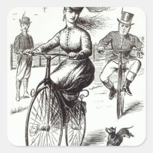 Cartoon of a Lady on a Velocipede, 1869 Square Sticker