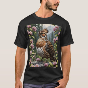Cartoon Of A Ruffed Grouse Surrounded By Mountain  T-Shirt
