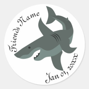 Cartoon of a Scary Great White Shark Classic Round Sticker