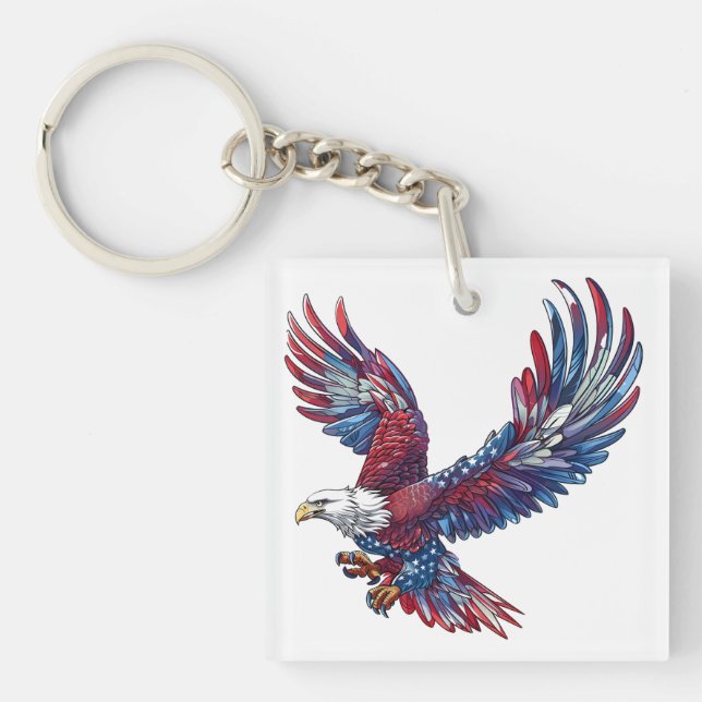 Cartoon of an eagle, 4th of July concept Key Ring (Front)