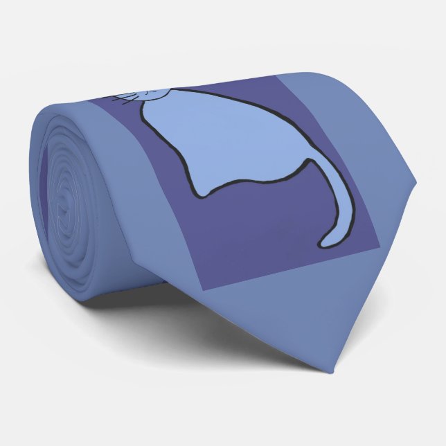 Cartoon of blue, cute, quiet cat with pink ears. tie (Rolled)