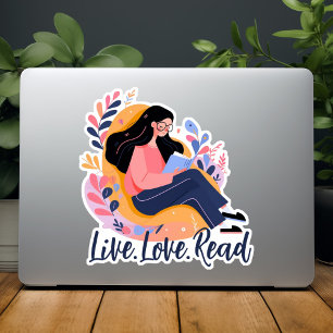 Cartoon of Cute Woman Reading Book Custom