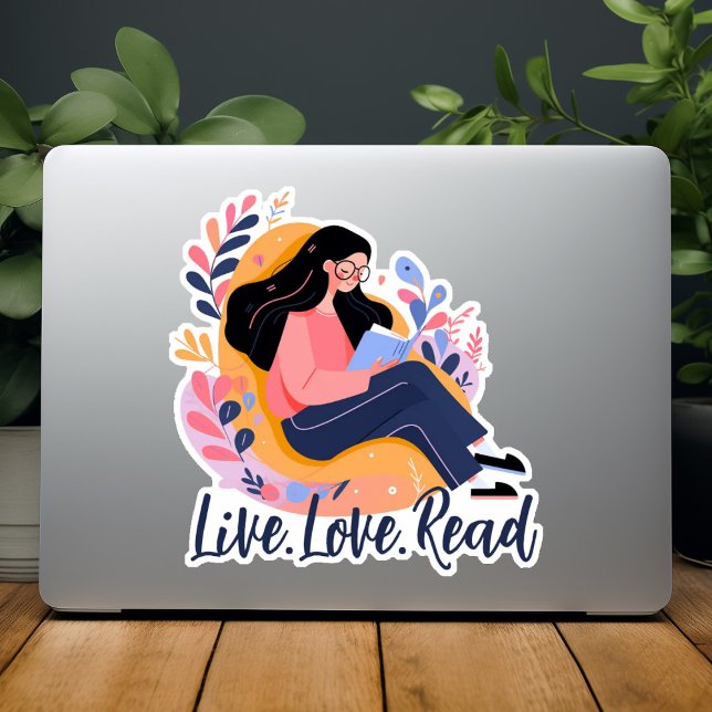 Cartoon of Cute Woman  Reading Book Custom  (Cartoon of Cute Woman Reading Book Custom Sticker)