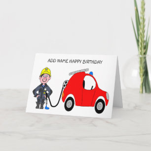 Cartoon of firemen holding his hose card