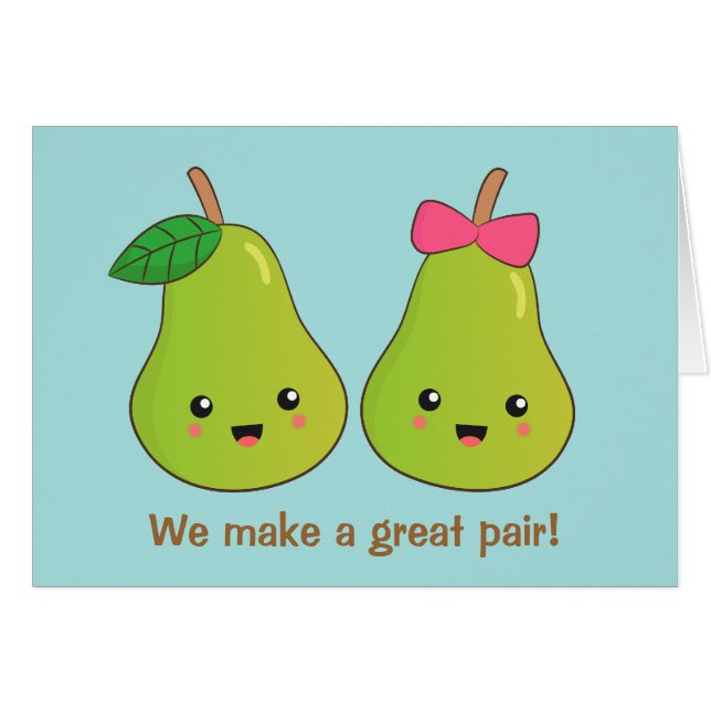 Cartoon of Pair of Pears with cute expressions (Front Horizontal)