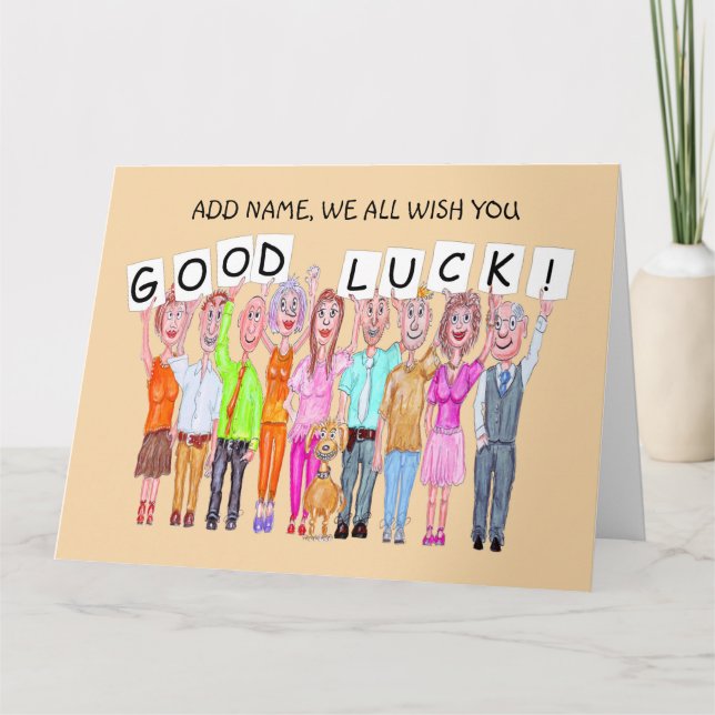 Cartoon of people wishing good luck card (Front)