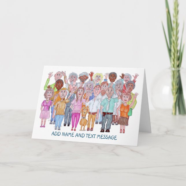 Cartoon of Sad People Waving Goodbye Card (Front)