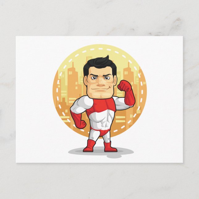 Cartoon of Superhero Postcard (Front)