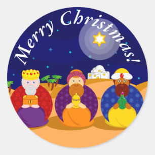 Cartoon of "The Three Kings" / "Three Wise Men", Classic Round Sticker