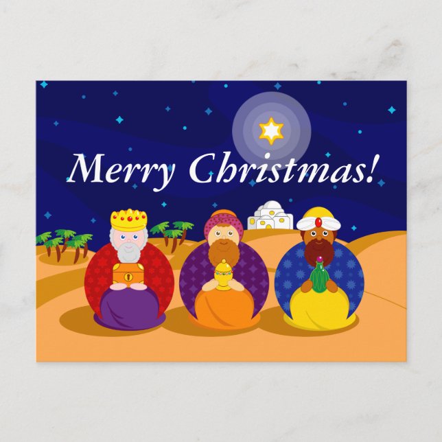 Cartoon of "The Three Kings" / "Three Wise Men", Holiday Postcard (Front)