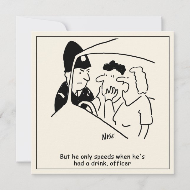 Cartoon of Wife with Husband who is a Drink Driver Card (Front)