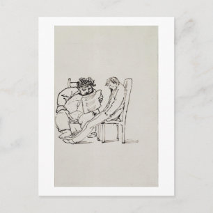 Cartoon of William Morris (1834-96) reading poetry Postcard