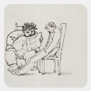Cartoon of William Morris (1834-96) reading poetry Square Sticker