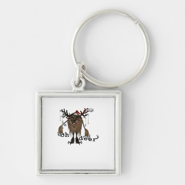 Cartoon Oh Deer Funny Reindeer Holiday Gamer Gift  Key Ring (Front)