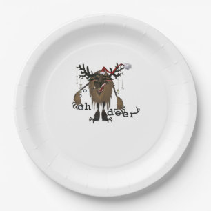 Cartoon Oh Deer Funny Reindeer Holiday Gamer Gift Paper Plate