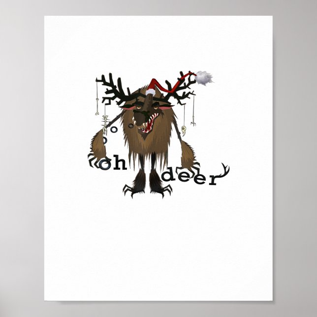 Cartoon Oh Deer Funny Reindeer Holiday Gamer Gift  Poster (Front)