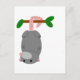 Cartoon Opossum/Possum Hanging Upside Down by Tail Postcard