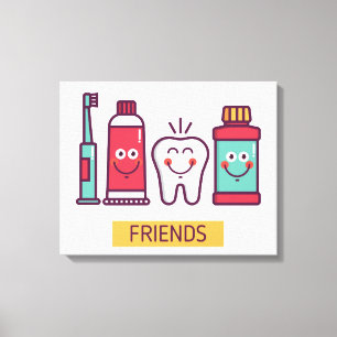 Cartoon Oral Care Friends Canvas Print