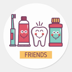 Cartoon Oral Care Friends Classic Round Sticker