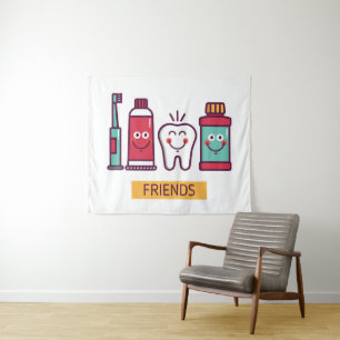 Cartoon Oral Care Friends Tapestry
