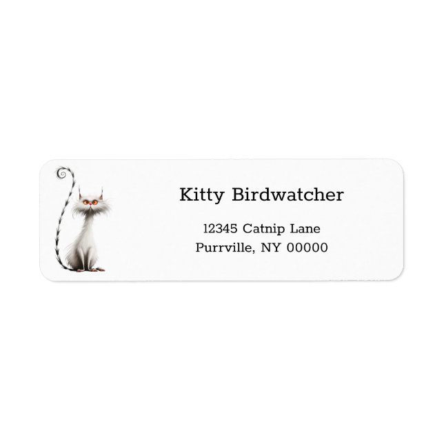 Cartoon Orange Eyes White Cat Funny Return Address (Front)