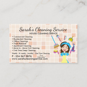 Cartoon Orange Maid Janitorial Lady House Cleaning Business Card