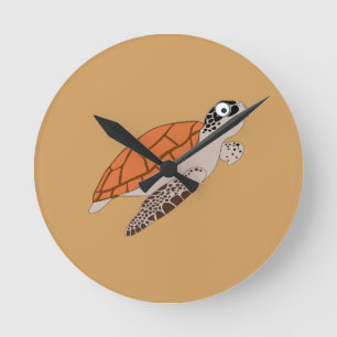 cartoon orange sea turtle round clock