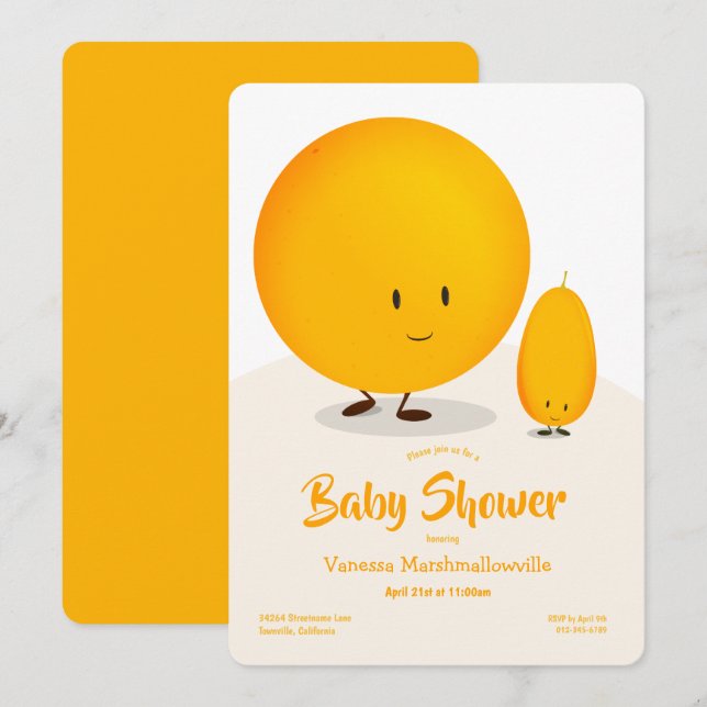 Cartoon Orange White Kumquat Fruit Baby Shower Invitation (Front/Back)
