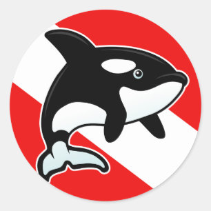 Cartoon Orca Dive Flag Classic Round Sticker