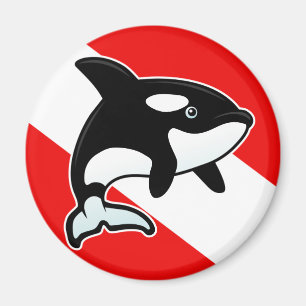 Cartoon Orca Dive Flag Magnet