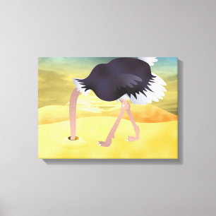 Cartoon Ostrich With Head In Sand Canvas Print