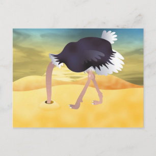 Cartoon Ostrich With Head In Sand Postcard
