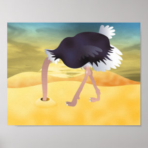 Cartoon Ostrich With Head In Sand Poster