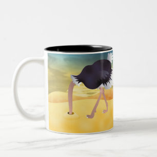 Cartoon Ostrich With Head In Sand Two-Tone Coffee Mug