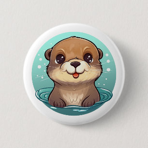 Cartoon otter illustration 6 cm round badge