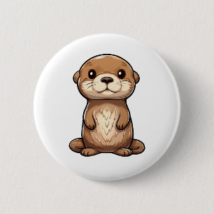 Cartoon otter illustration 6 cm round badge