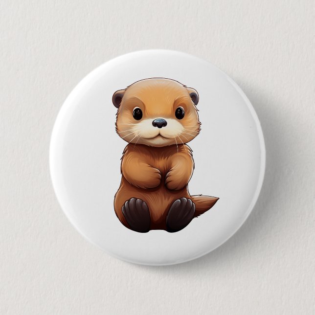 Cartoon otter illustration 6 cm round badge (Front)