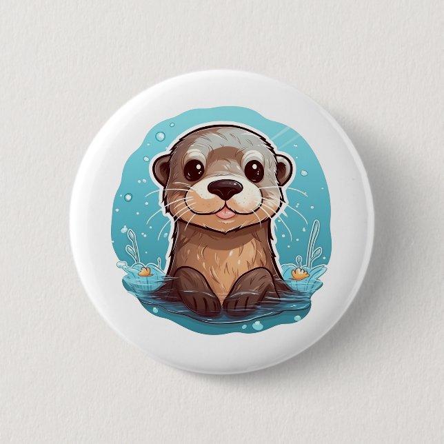 Cartoon otter illustration 6 cm round badge (Front)