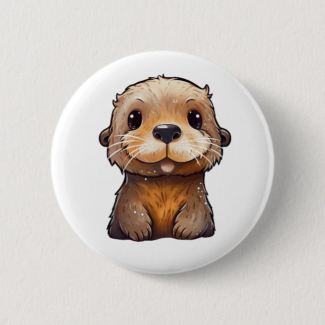Cartoon otter illustration 6 cm round badge (Front)