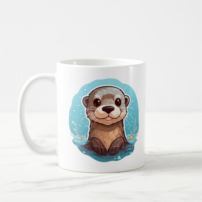 Cartoon otter illustration coffee mug (Left)