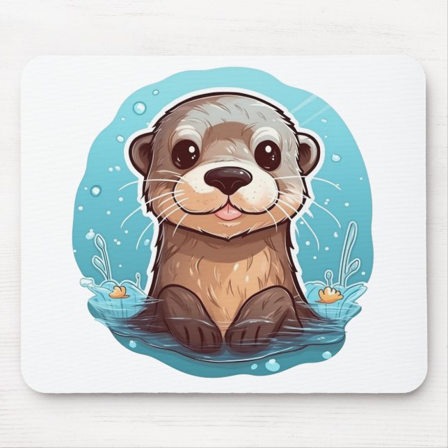 Cartoon otter illustration mouse mat (Front)