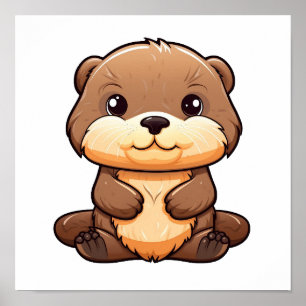 Cartoon otter illustration poster