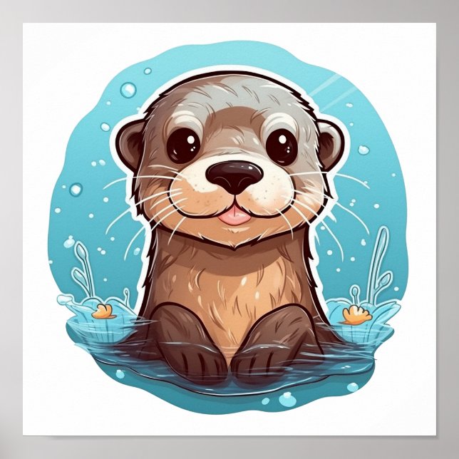 Cartoon otter illustration poster (Front)