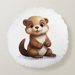Cartoon otter illustration round cushion